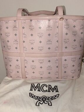 MCM Light Pink Monogram Canvas Tote